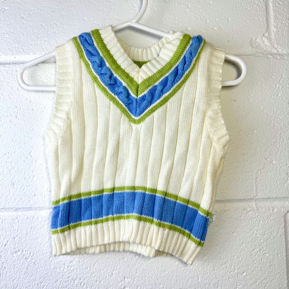 Baby Gap Newborn Cream Blue Sage Preppy Sweater Vest